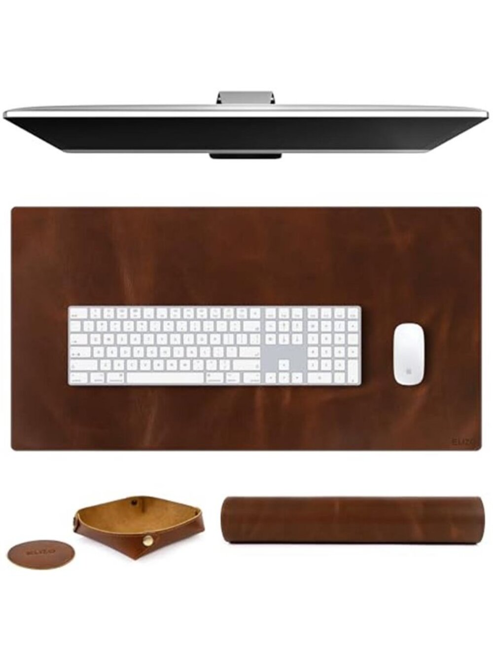 Real Leather Desk Mat Set (32x16) Large Desk Cover Desk Blotter Protector